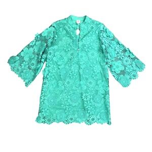 J. Marie Mint Green Floral Lace Dress With 3/4 Sleeves &‎ Scalloped Edges
